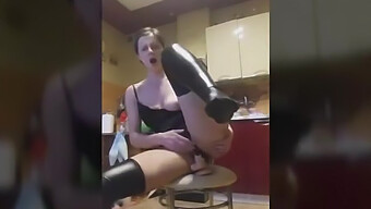 Aroused Polish Woman Mounts Dildo On Furniture