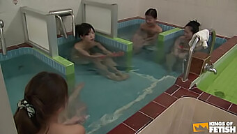 A Pervert Guy Joins Japanese Girls In The Shower And Masturbates Them